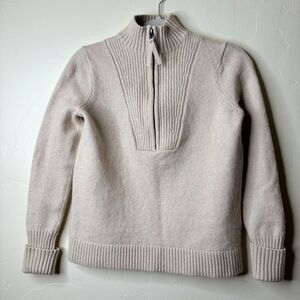 Boden Sweater Women's Medium Beige Wool Blend Long Sleeve Half-Zip Mock Neck